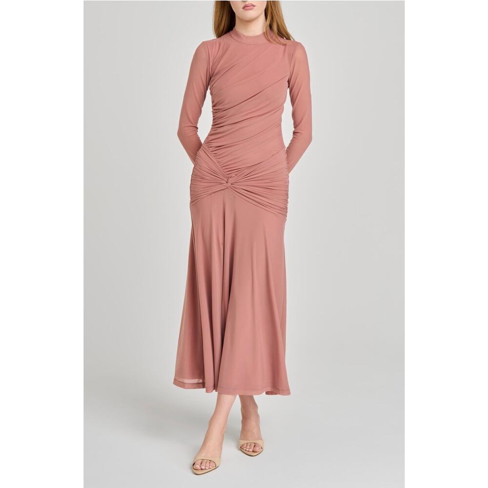 Wayf Selene Runched Long Sleeve Dress Large Rose NWT